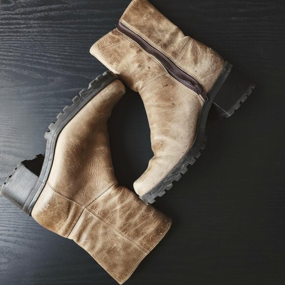 Gianni Bini Shoes - Retro Square Toe Boots Taupe Leather Gianni Bini